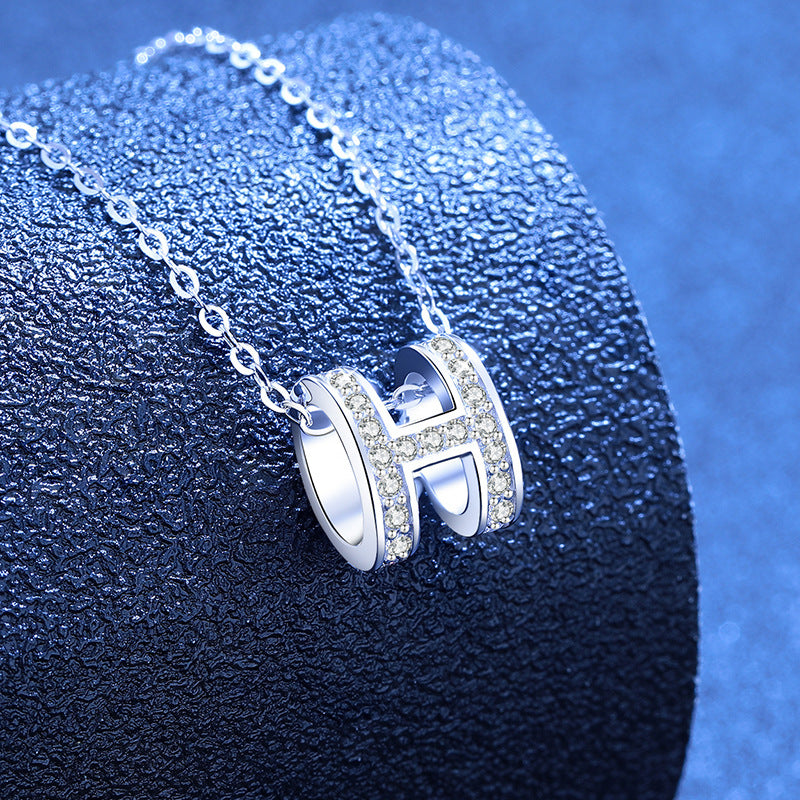 [Riva Jewelry]FULL-PAVE „H“ MOISSANIT-ANHÄNGERKETTE