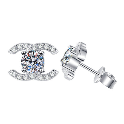[Riva Jewelry]CHIC ZWEIFARBIGE MOISSANIT-OHRSTECKER MIT INEINANDERGREIFENDEN C-FORMEN