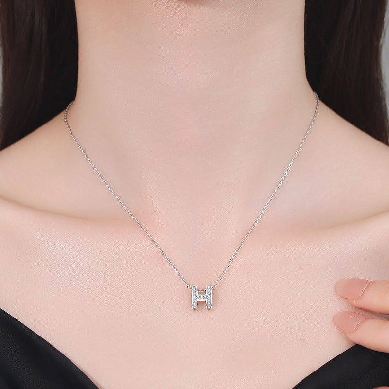 [Riva Jewelry]FULL-PAVE „H“ MOISSANIT-ANHÄNGERKETTE