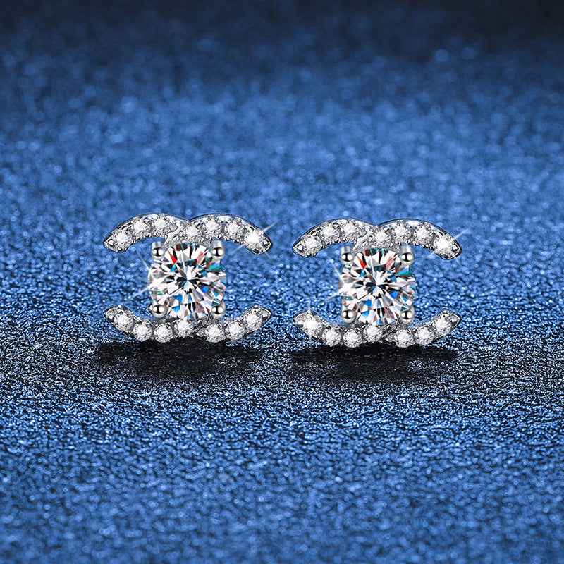 [Riva Jewelry]CHIC ZWEIFARBIGE MOISSANIT-OHRSTECKER MIT INEINANDERGREIFENDEN C-FORMEN