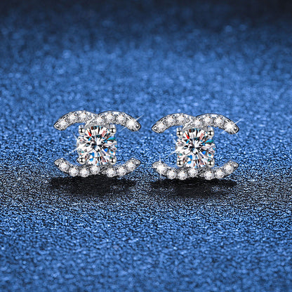 [Riva Jewelry]CHIC ZWEIFARBIGE MOISSANIT-OHRSTECKER MIT INEINANDERGREIFENDEN C-FORMEN
