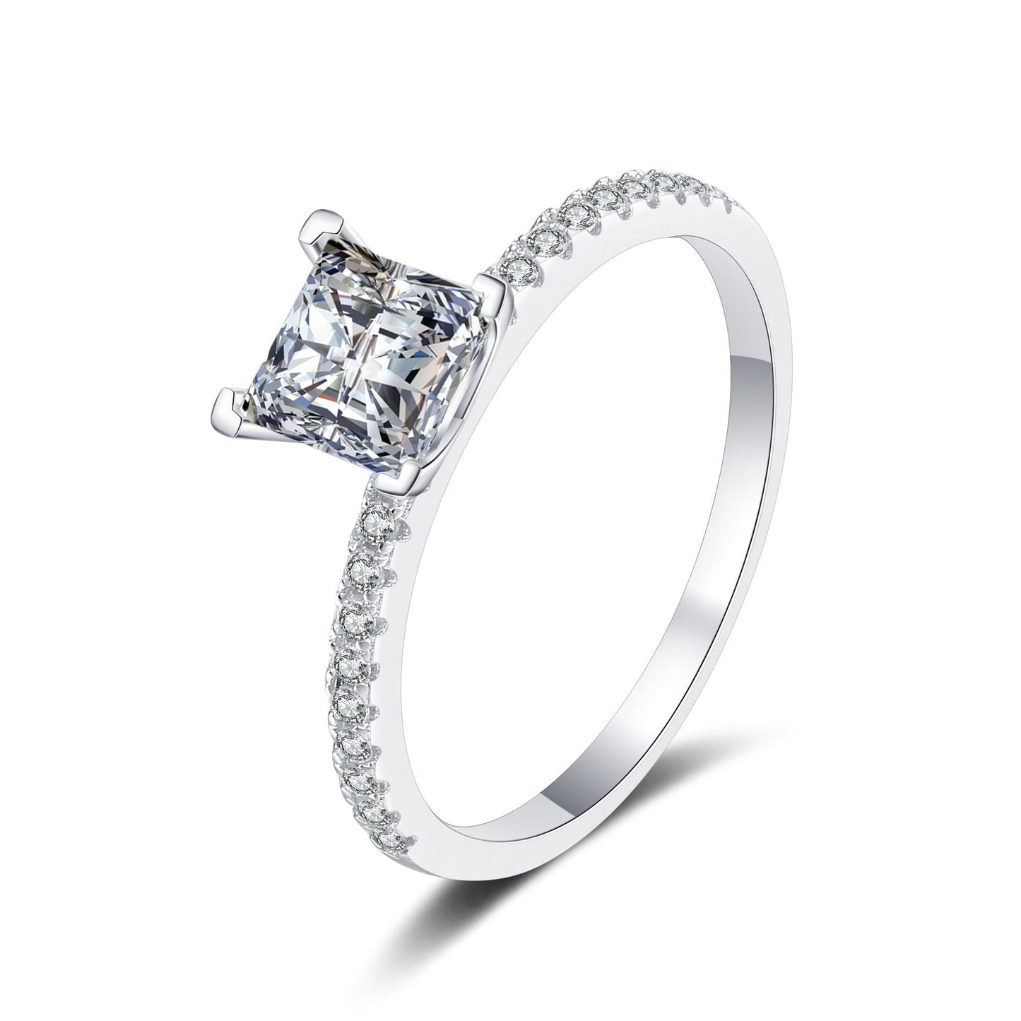 [Riva Jewelry]ELEGANTER MOISSANIT-VERLOBUNGSRING IM PRINZESSINNENSCHLIFF