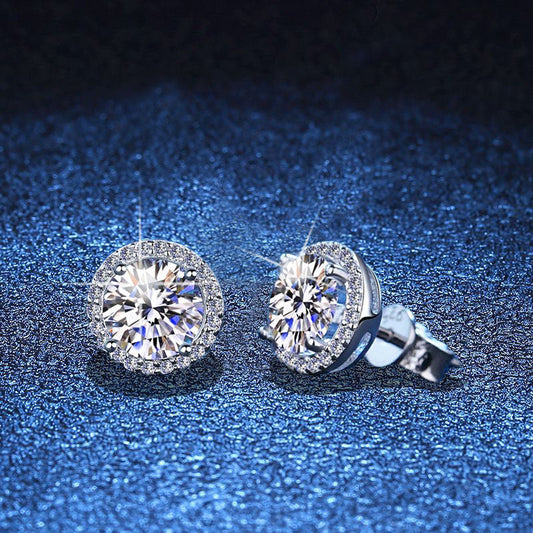 [Riva Jewelry]KLASSISCHE RUNDE MOISSANIT-OHRSTECKER MIT 4 KRAFFEN