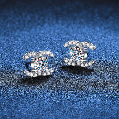 [Riva Jewelry]CHIC ZWEIFARBIGE MOISSANIT-OHRSTECKER MIT INEINANDERGREIFENDEN C-FORMEN
