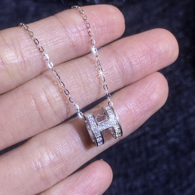 [Riva Jewelry]FULL-PAVE „H“ MOISSANIT-ANHÄNGERKETTE