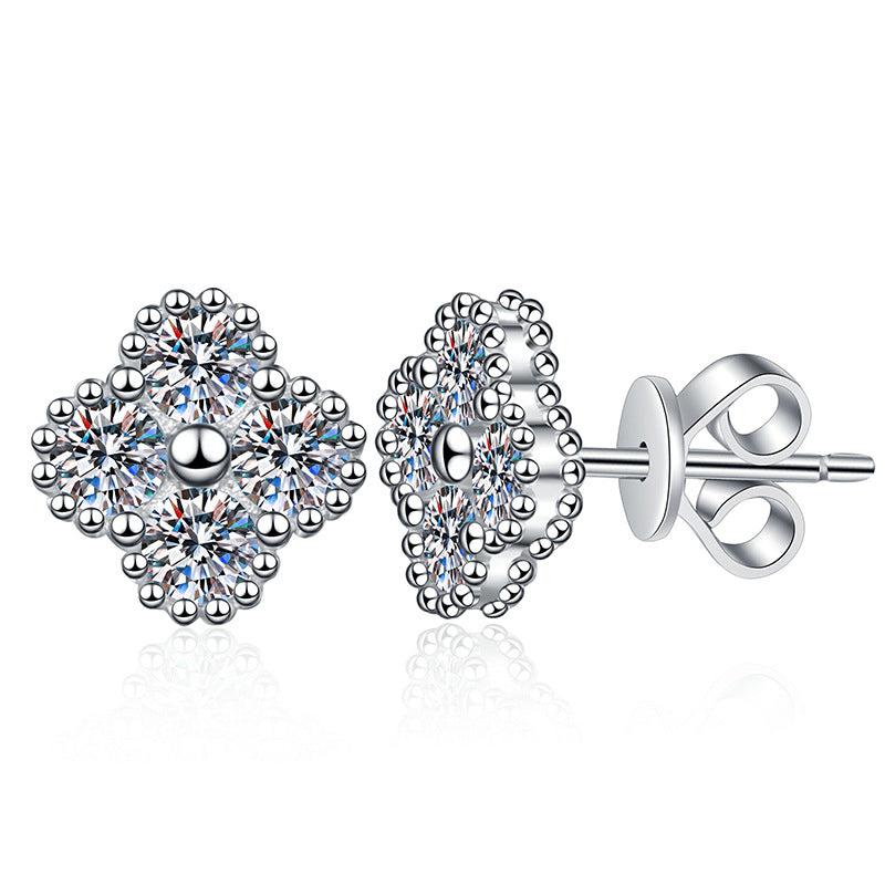 [Riva Jewelry]ELEGANTE VIERBLÄTTRIGE KLEE-MOISSANIT-OHRSTECKER