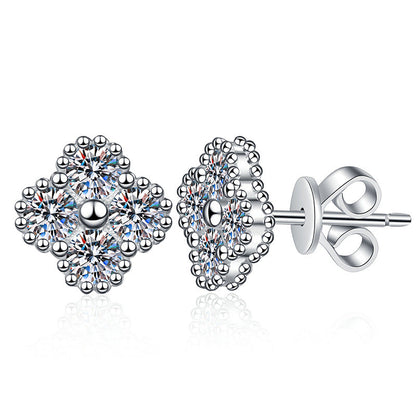 [Riva Jewelry]ELEGANTE VIERBLÄTTRIGE KLEE-MOISSANIT-OHRSTECKER