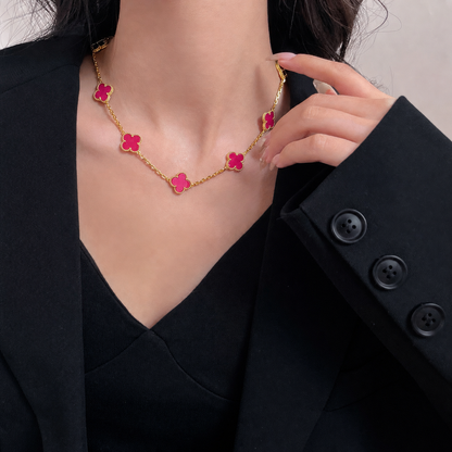 [Riva  Jewelry]NEW CLOVER 10 MOTIFS PINK ENAMEL NECKLACE