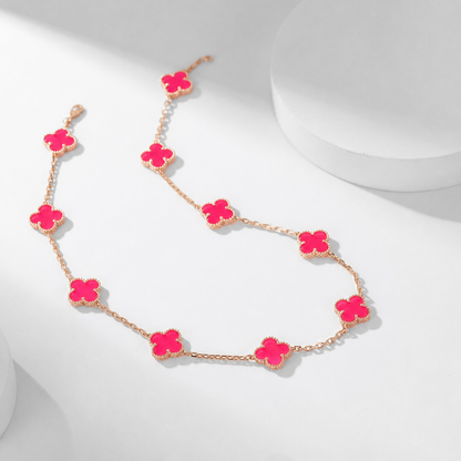 [Riva  Jewelry]NEW CLOVER 10 MOTIFS PINK ENAMEL NECKLACE