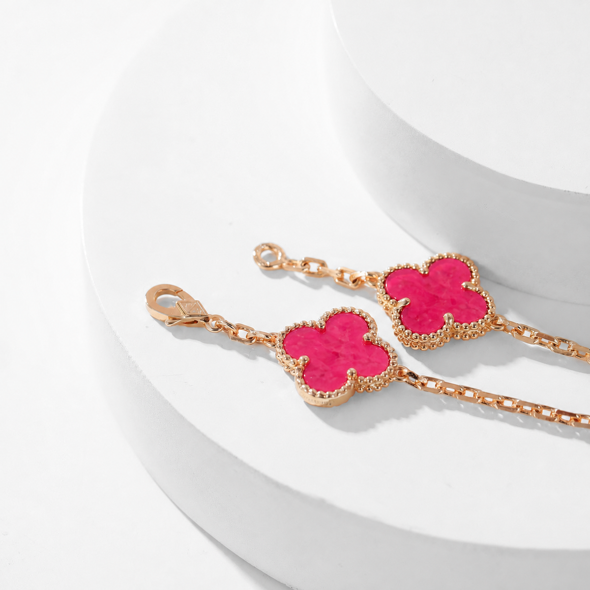 [Riva  Jewelry]NEW CLOVER 10 MOTIFS PINK ENAMEL NECKLACE