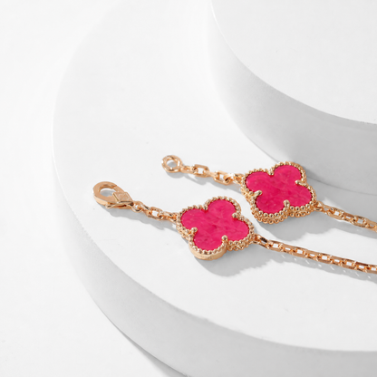 [Riva  Jewelry]NEW CLOVER 10 MOTIFS PINK ENAMEL NECKLACE