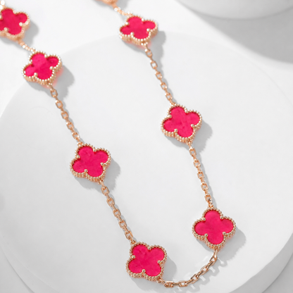 [Riva  Jewelry]NEW CLOVER 10 MOTIFS PINK ENAMEL NECKLACE