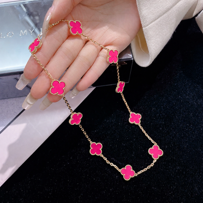 [Riva  Jewelry]NEW CLOVER 10 MOTIFS PINK ENAMEL NECKLACE