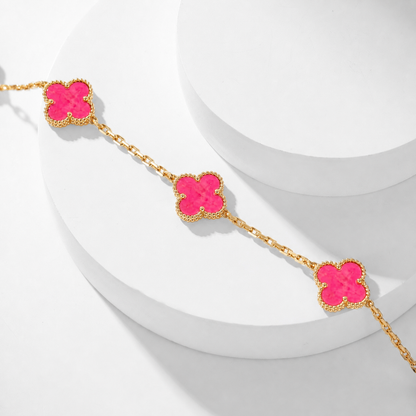 [Riva  Jewelry]NEW CLOVER 10 MOTIFS PINK ENAMEL NECKLACE