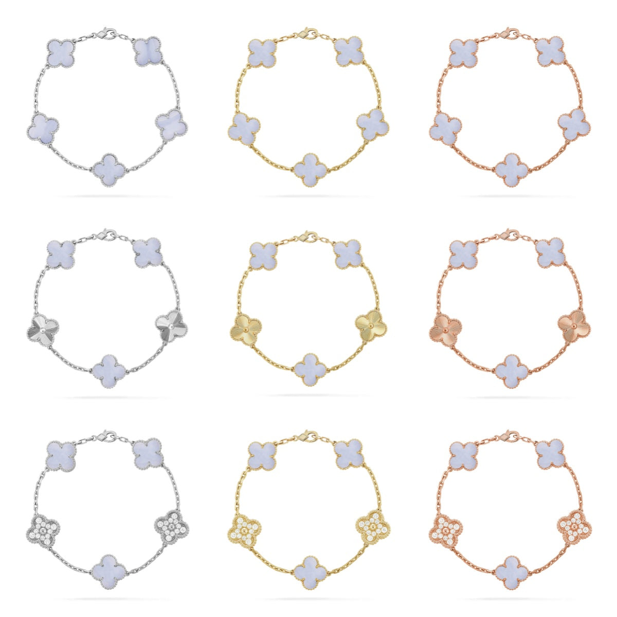 [Riva Jewelry ] CLOVER 5 MOTIF PURPLE CHALCEDONY BRACELET COLLECTION
