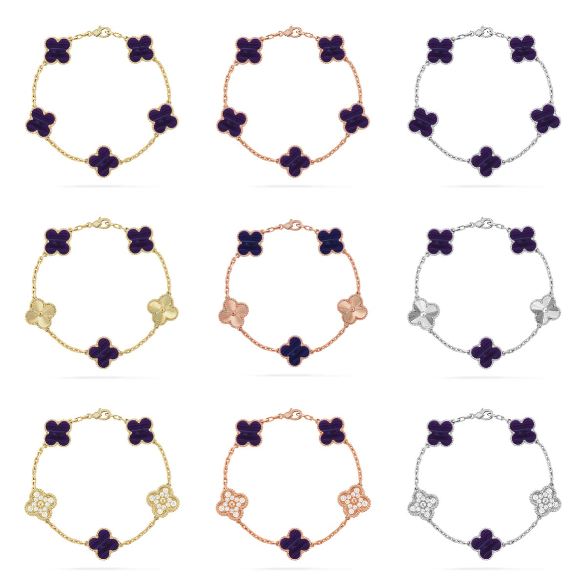 [Riva Jewelry ]CLOVER 5 MOTIF PURPLE STRIPES BRACELET COLLECTION