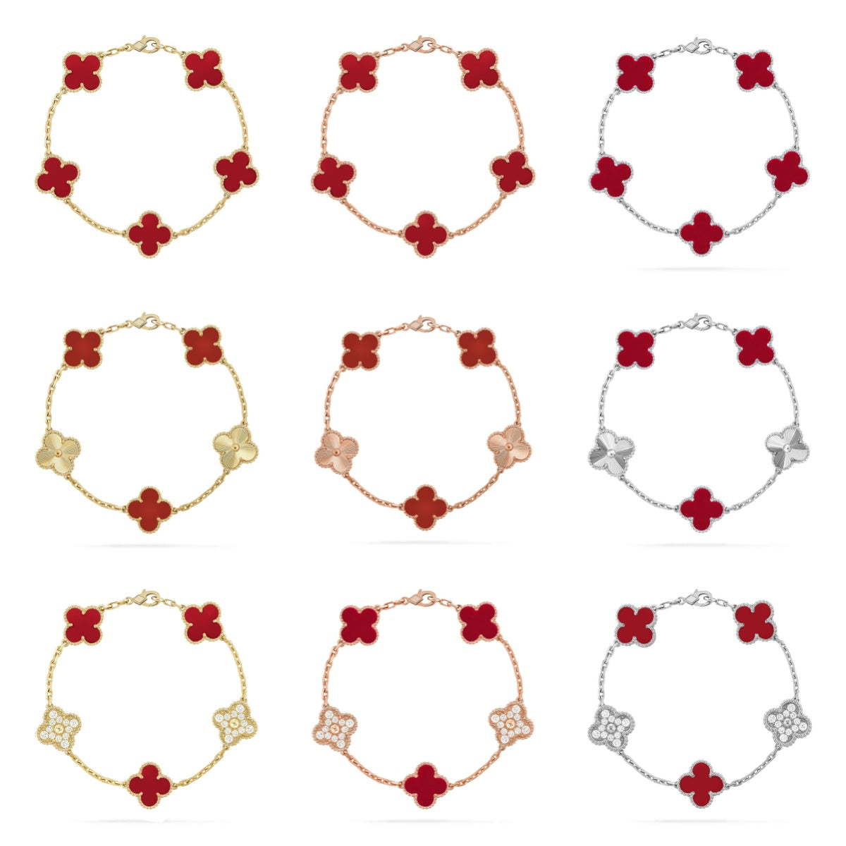 [Riva Jewelry ] CLOVER 5 MOTIF RED CORNELIAN BRACELET COLLECTION