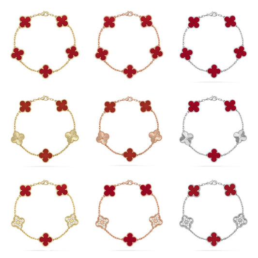[Riva Jewelry ] CLOVER 5 MOTIF RED CORNELIAN BRACELET COLLECTION