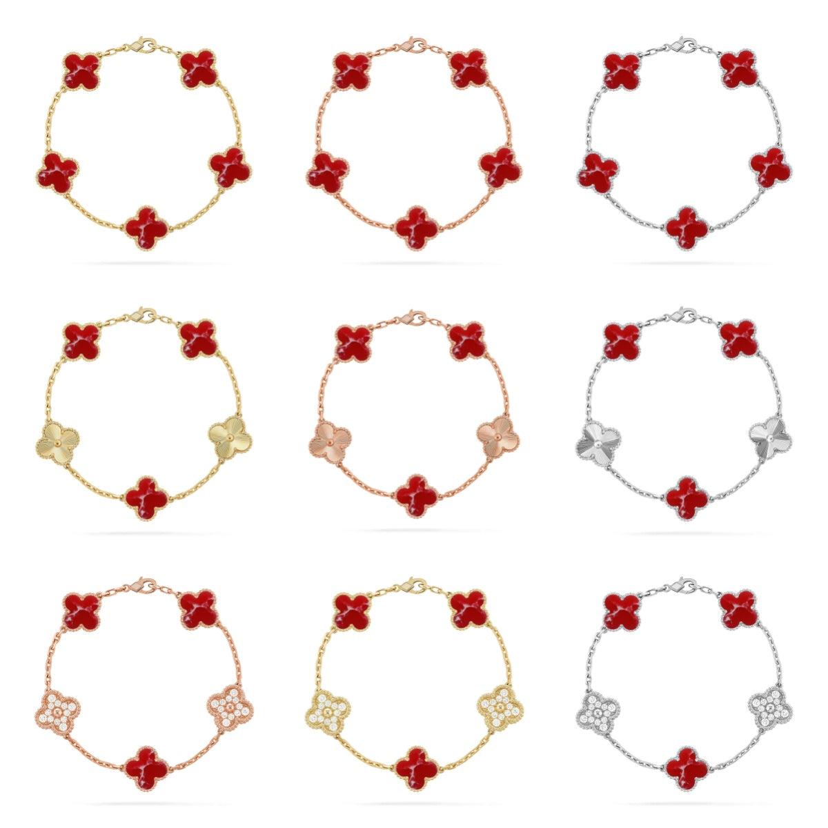 [Riva Jewelry ]CLOVER 5 MOTIF RED PATTERN BRACELET COLLECTION