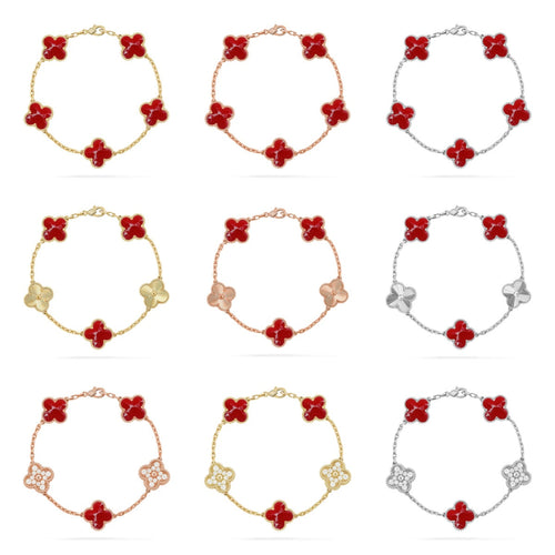 [Riva Jewelry ]CLOVER 5 MOTIF RED PATTERN BRACELET COLLECTION