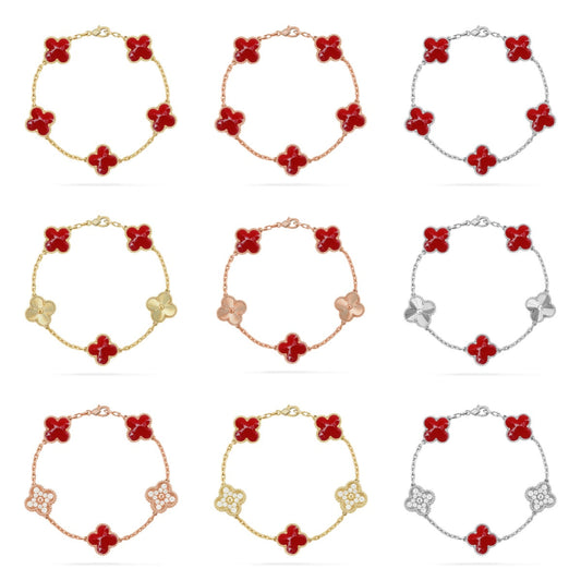 [Riva Jewelry ]CLOVER 5 MOTIF RED PATTERN BRACELET COLLECTION