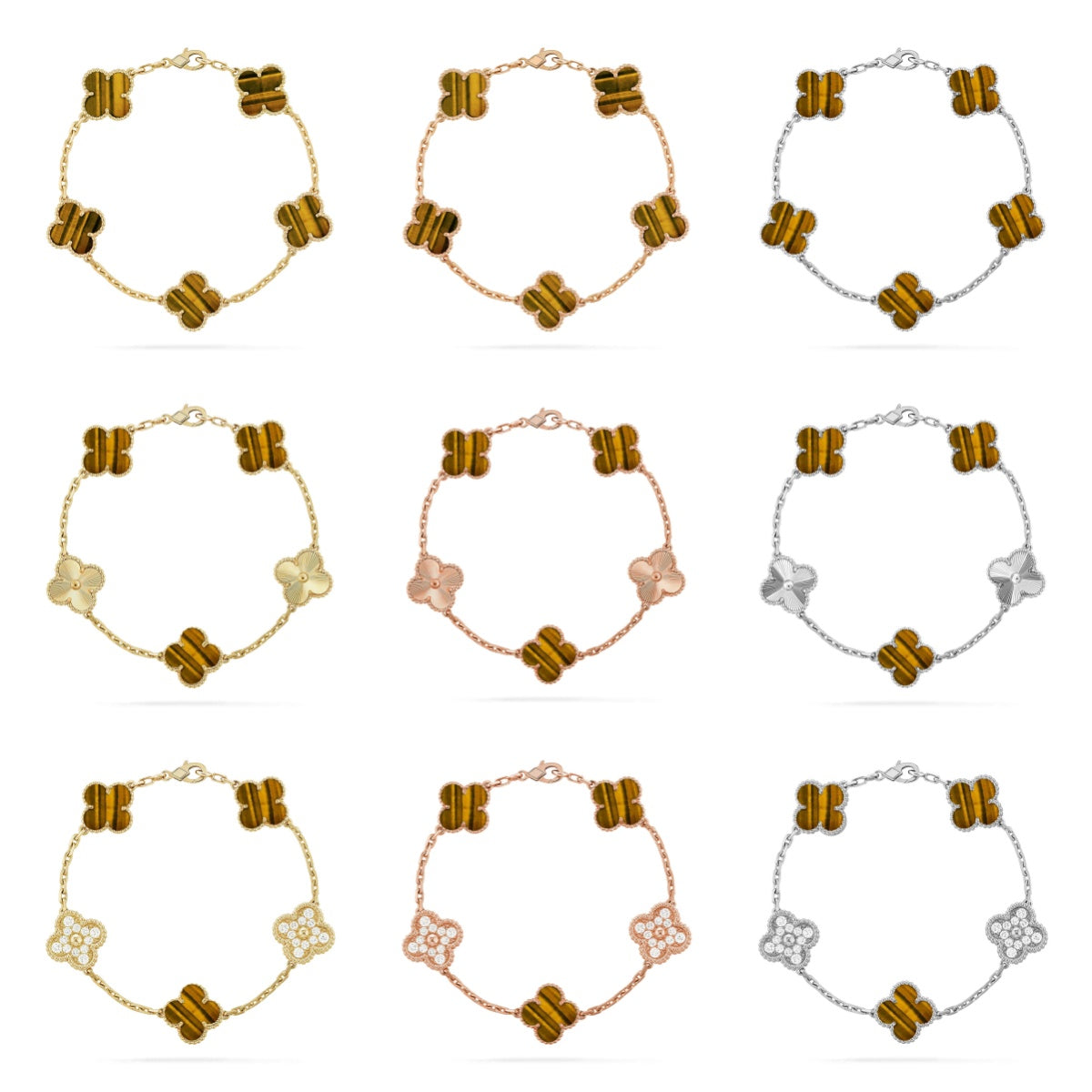 [Riva Jewelry ] CLOVER 5 MOTIFS TIGER EYE BRACELET COLLECTION