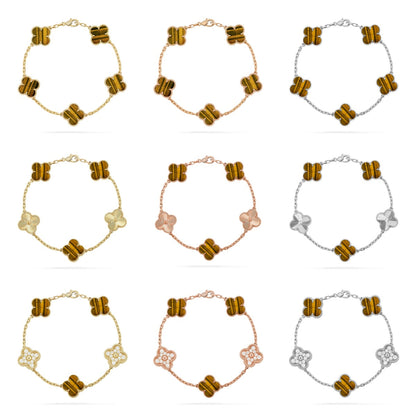 [Riva Jewelry ] CLOVER 5 MOTIFS TIGER EYE BRACELET COLLECTION