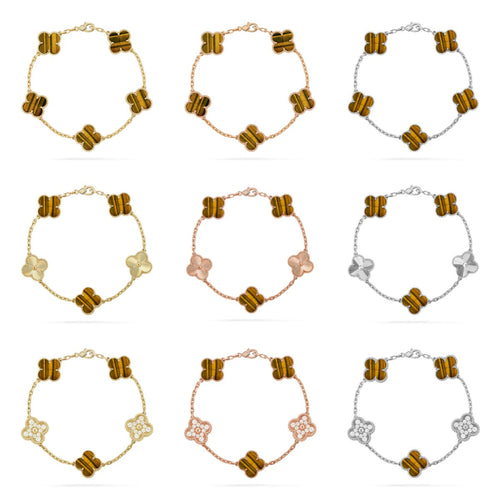 [Riva Jewelry ] CLOVER 5 MOTIFS TIGER EYE BRACELET COLLECTION