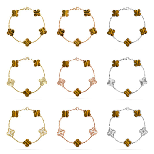 [Riva Jewelry ] CLOVER 5 MOTIFS TIGER EYE BRACELET COLLECTION