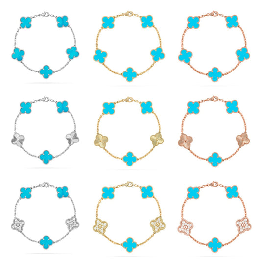 [Riva Jewelry ] CLOVER 5 MOTIF TURQUOISE BRACELET COLLECTION