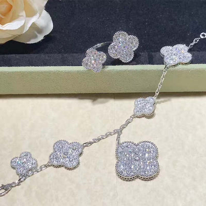 [Riva Jewelry ]CLOVER 6 MOTIFS SILVER DIAMOND BRACELET