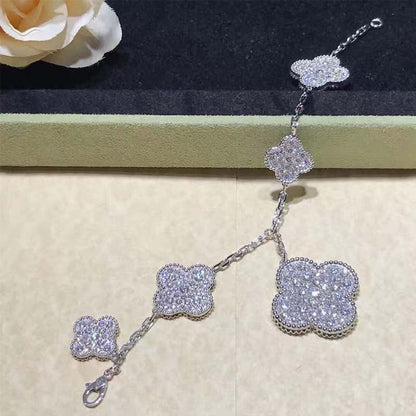[Riva Jewelry ]CLOVER 6 MOTIFS SILVER DIAMOND BRACELET