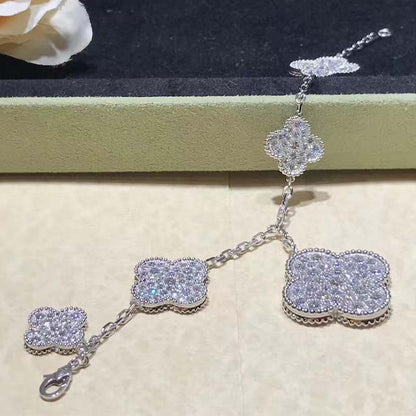 [Riva Jewelry ]CLOVER 6 MOTIFS SILVER DIAMOND BRACELET