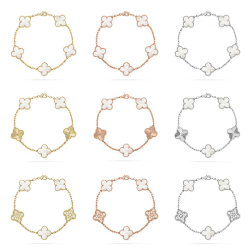 [Riva Jewelry ]CLOVER WHITE PEARL MOP 5 MOTIF BRACELET COLLECTION