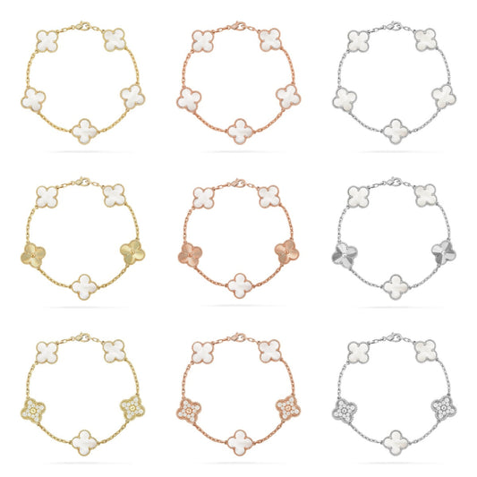 [Riva Jewelry ]CLOVER WHITE PEARL MOP 5 MOTIF BRACELET COLLECTION