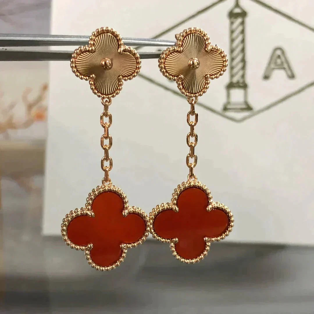 [Riva Jewelry ]CLOVER 2 MOTIF  LASER CARNELIAN EARRINGS