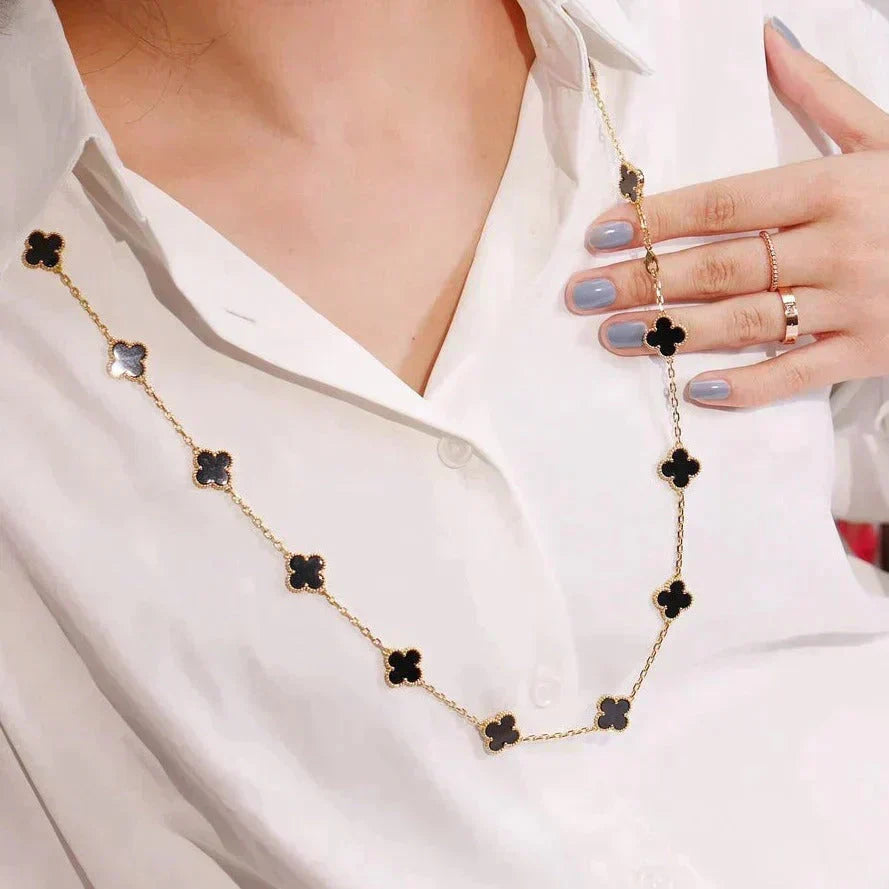 [Riva Jewelry ]CLOVER 20 MOTIFS ONYX NECKLACE