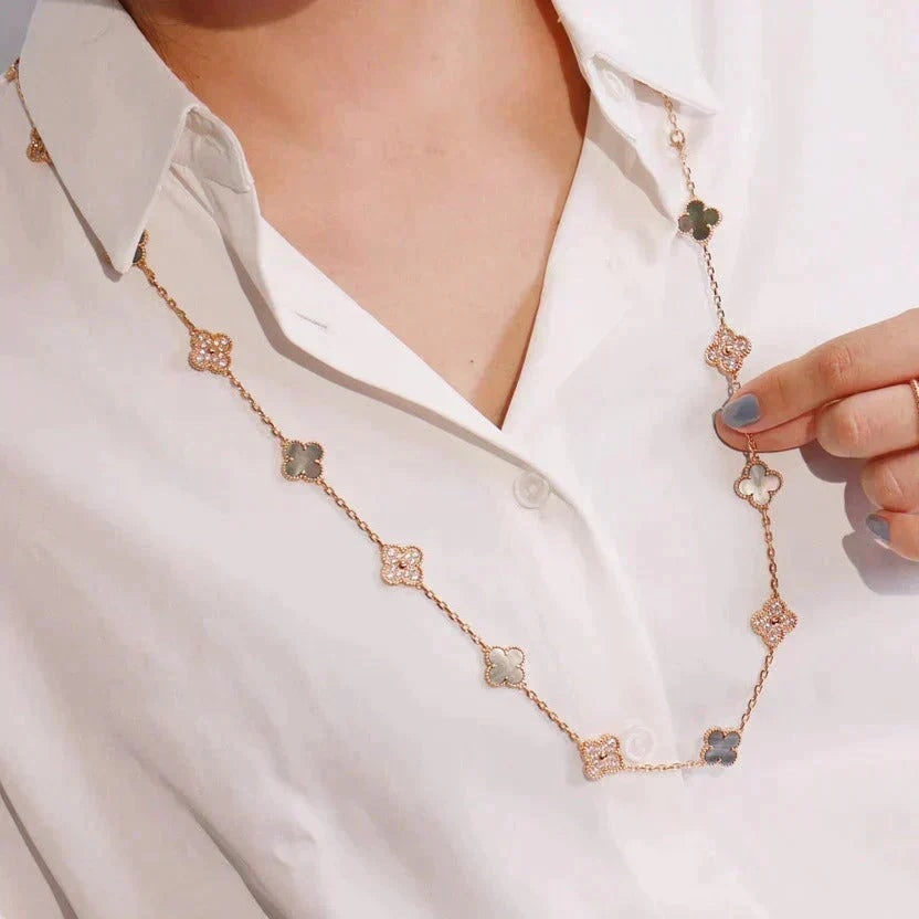 [Riva Jewelry ]CLOVER 20 MOTIFS DARK MOP DIAMOND  NECKLACE