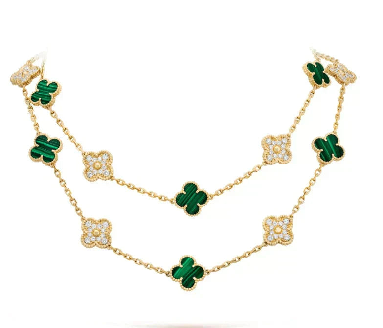 [Riva Jewelry ]CLOVER 20 MOTIFS MALACHITE DIAMOND NECKLACE