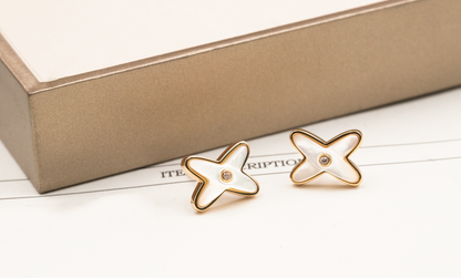 [Riva Jewelry]JEUX DE WHITE MOP ROSE GOLD DIAMOND OHRRINGE