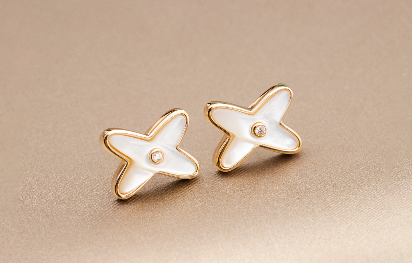 [Riva Jewelry]JEUX DE WHITE MOP ROSE GOLD DIAMOND OHRRINGE