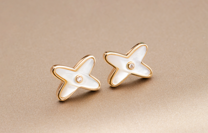 [Riva Jewelry]JEUX DE WHITE MOP ROSE GOLD DIAMOND OHRRINGE