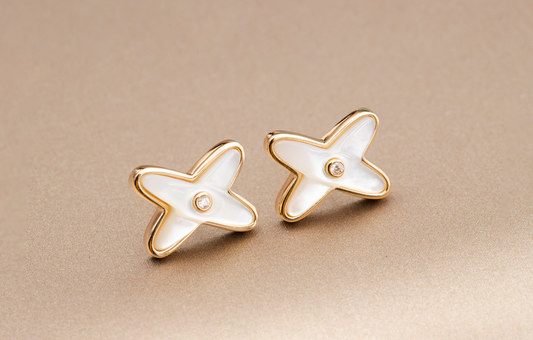 [Riva Jewelry]JEUX DE WHITE MOP ROSE GOLD DIAMOND EARRINGS