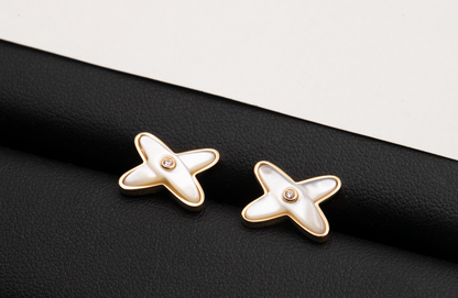[Riva Jewelry]JEUX DE WHITE MOP ROSE GOLD DIAMOND OHRRINGE