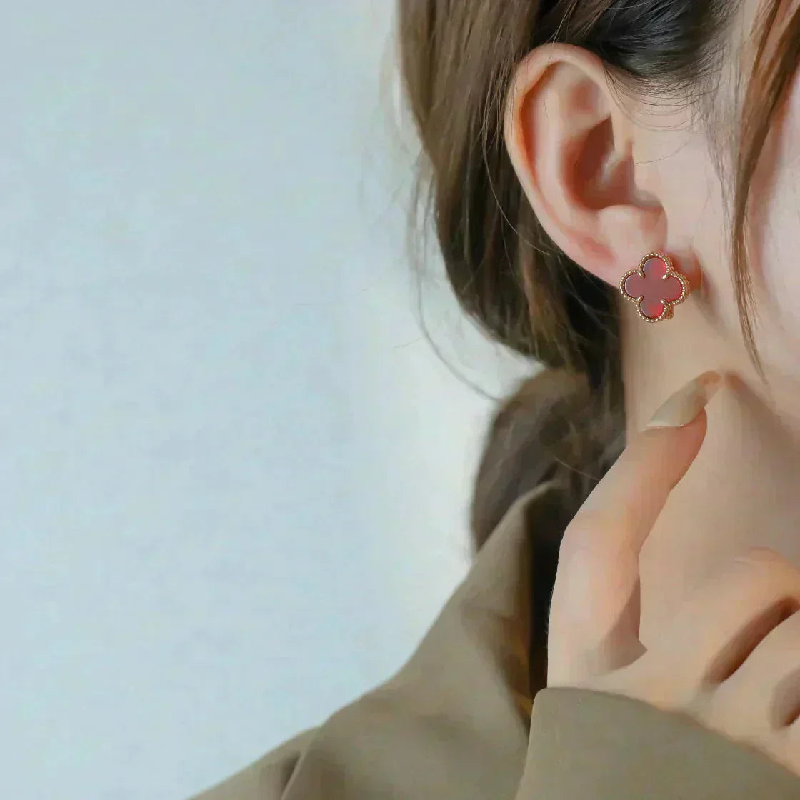 [Riva Jewelry ]CLOVER MEDIUM 1 MOTIFS CARNELIAN  EARRINGS