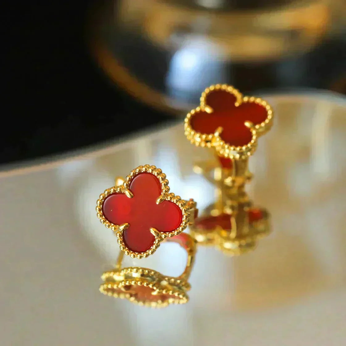 [Riva Jewelry ]CLOVER MEDIUM 1 MOTIFS CARNELIAN  EARRINGS