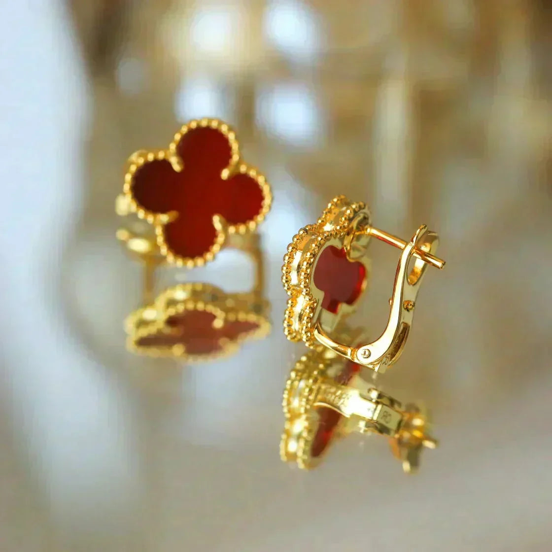 [Riva Jewelry ]CLOVER MEDIUM 1 MOTIFS CARNELIAN  EARRINGS
