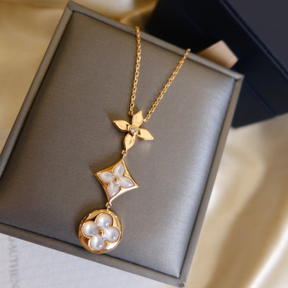 [Riva Jewelry]COLOR BLOSSOM LARIAT NECKLACE ROSE GOLD WHITE MOTHER PEARL AND DIAMOND