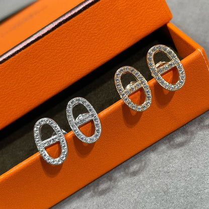 [Riva Jewelry]HM VOLLSTÄNDIG MIT DIAMANTEN BESETZTE SCHWEINENASEN-OHRSTECKER