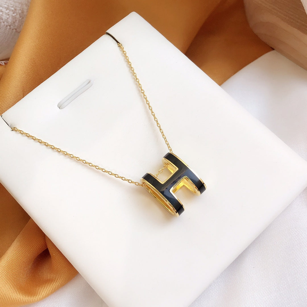 [Riva Jewelry]HM CLIC BLACK ENAMEL GOLD HALSKETTE